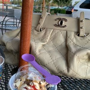 CHANEL Bags - Chanel Ivory Quilted Leather CC Twist Lock Tote CHANEL Bags - Chanel Ivory Quilted Leather CC Twist Lock Tote